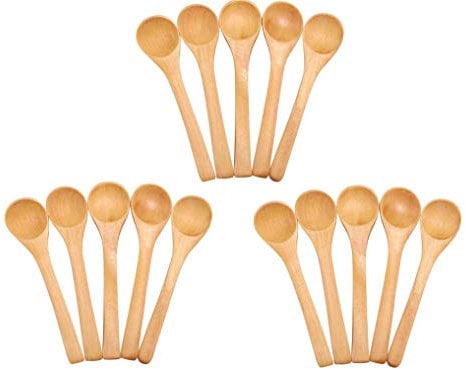 Jieddey Mini Wooden Spoons,12 Pack Handmade Wood Spoon Small Serving Spoons Honey Teaspoon Round Spoons for Spice Salt Coffee Tea Sugar Jam Mustard 5 Inch