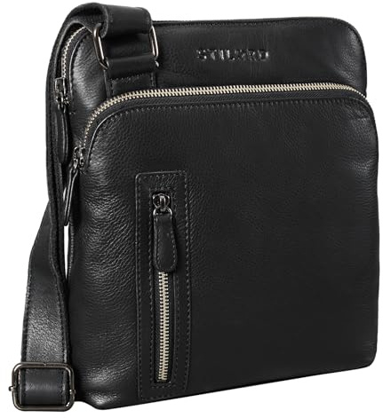 STILORD Heike Leder Umhängetasche Vintage Schultertasche 7 Zoll Tabletfach Kleine Tasche Crossbody Bag Modern 100% Echtleder Farbe:schwarz