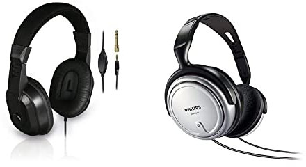 Philips SHP2500/10 HiFi TV Kopfhörer mit Kabel (Exzellenter Sound, Geräuschisolation, 6 m Kabel) Silber/schwarz & Thomson TV-Kopfhörer mit langem Kabel (8m Kabellänge, 3,5mm Klinkenstecker) schwarz