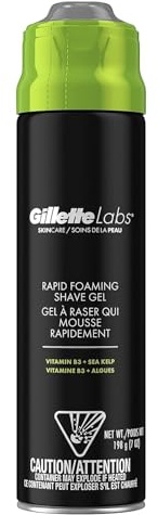 Gillette Labs Rapid Foaming Shaving Gel for Men, Alcohol, Dye and Paraben-Free with Vitamin B3 and Sea Kelp, Cools and Soothes Skin, 7 OZ