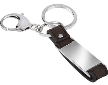 BREIL - Men's Keychain B Mix Collection TJ3091 - Accessoire pour Homme - Porte-Clés en Cuir Marron avec Elément en Acier Poli Personnalisable - 11,5 cm