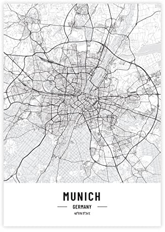 Petra Pan Städteposter München in schwarz-weiß · Wandbild mit Stadtplan · DIN A2 (42x59,4cm) · als Deko oder Geschenkidee · Var. C