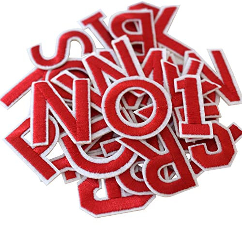 GYGYL 72 Pieces Iron on Letters and Numbers Patches, Red Letter Patches Alphabet Embroidered Patch A-Z, Numbers 0-9 Applique for Clothes, Dress, Hat, Socks, Jeans, DIY Accessories