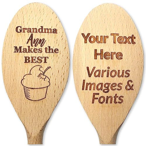 Custom Create Your Own Personalised Engraved Wooden Cooking Spoon, Choose from 100 Images to ENGRAVE, 30cm Novelty Gift Laser Engraved Birthday