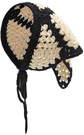 ZLYC Baumwolle Handgemacht Häkel Stirnband Dreieck Bandana (Beige)