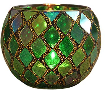 Pcscevcr Mosaik-Glas-Kerzenhalter, Vintage-Stil, romantischer Teelichthalter, zerbrochenes Glas, Kerzenhalter, für Hochzeit, Party, Dekoration (grün)