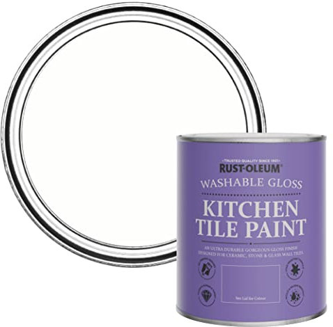 Rust-Oleum White Water-Resistant Kitchen Tile Paint in Gloss Finish - Chalk White 750ml