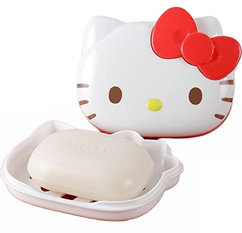 MENBLY Seifenschale - Niedliche Katzenseifenschale mit Deckel - Grau - Rechteckig - Kunststoff - Badezimmerzubehör