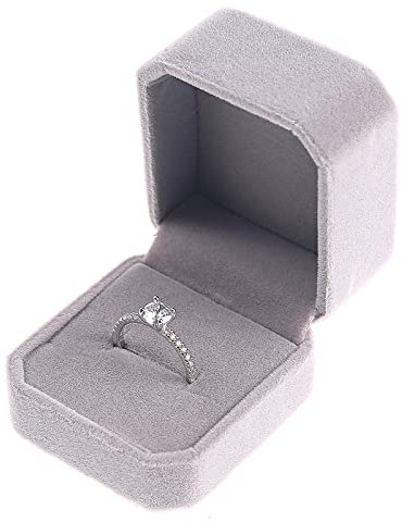 RJ Displays-1 Pcs Premium Grey Velvet Ring Earring Jewelry Storage Box Gift Box, Ring Earrings Jewelry Counter Display Wedding Proposal Engagement Gift Box (Grey-1 pcs)