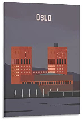 ONOTIO Oslo Rathaus Vintage Reiseposter Landschaft 60 x 90 cm Wandkunst Bild Druck Leinwand Kunst Poster Modern Familie Schlafzimmer Dekor Poster