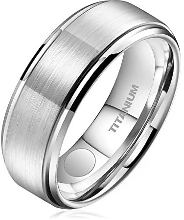 JEROOT Titan Magnetischer Ringe, 8 MM Silber Magnetring Herren Damen, Therapeutischer Magnetische Rings Polierter Lifestyle-Ring Starker Magnet (3500 Gauss)