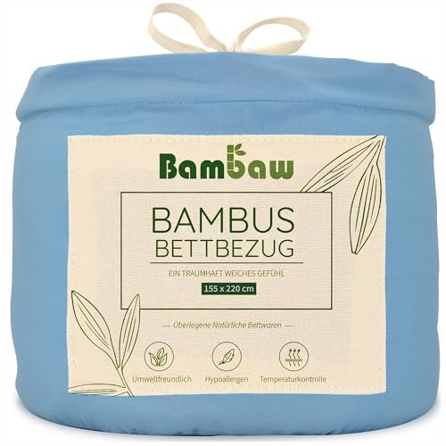 Bambaw Bambus Deckenbezug 155x220 cm, Anti Schwitz Bettwäsche für den Sommer, 100% Bambus Bettdeckenbezug, atmungsaktive und kühlende Bettwäsche 155x220 cm (Hellblau)