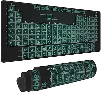 Periodic Table of The Elements Black White Green Mouse Pad XL Extended Desk Mat, Non Slip Rubber Base Stitched Edge Gaming Pc Desktop Large Mice Pad,31.5 x 11.8 Inch