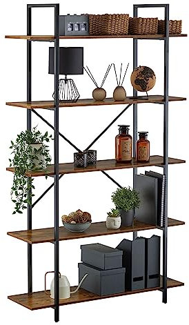 CARO-Möbel Bücherregal MEDA aus Metall und MDF/Spanplatte in Vintage Optik, Wohnzimmerregal im Industrial Stil mit 5 Regalböden im minimalistischen Vintage Design