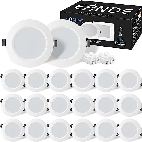 Eande 20er Set LED Einbaustrahler 230V 6W, LED Spots Einbauleuchten Neutralweiß 4000K 600LM, Deckenspots Weiß Rund, Einbauloch Ø 93-100mm, 26mm Ultra Flach