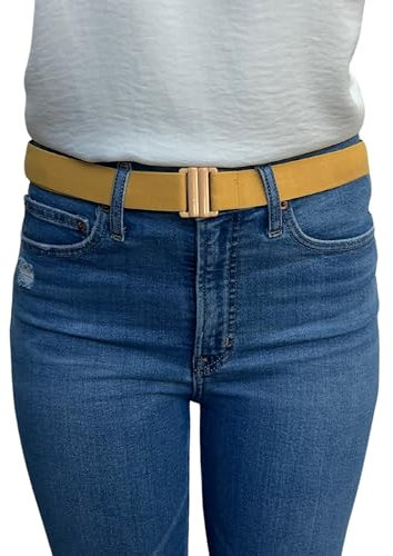 Tights Up - Verstellbarer elastischer Gürtel für Damen und Herren | Unsichtbarer Stretchgürtel mit flacher Schnalle und rutschfester Gel-Rückseite - Gelb Übergröße