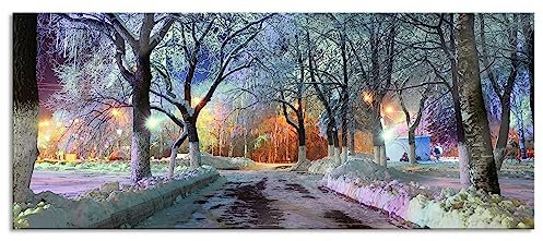 Pixxprint Glasbild Panorama, Wandbild aus Echtglas, Baumallee im Winter, 120x50 cm, inkl. Aufhängung und Abstandshalter