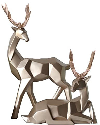 JEOZBM Rentier-Elch-Weihnachtsfiguren-Dekoration, 2er-Pack Moderne Hirsch-Statuen-Skulptur aus Kunstharz, Tier-Kunsthandwerk-Skulptur für Den Schreibtisch, Goldfarben/weiß(Gold)