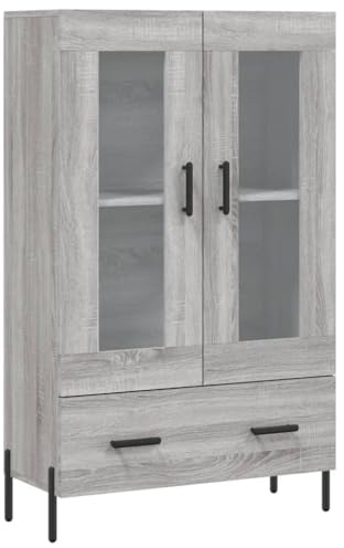 vidaXL Highboard, Sideboard mit viel Stauraum, Mehrzweckschrank mit Glastür Metallbeinen, Kommode Schrank für Wohnzimmer, Modern, Grau Sonoma Holzwerkstoff