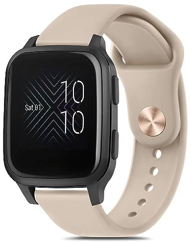 VANCLE strap Compatible with venu Sq 2 Music, 20mm Adjustable Soft Silicone Replacement Strap for Venu 2 Plus/Forerunner 55/645/645T/945 (Milk Tea)