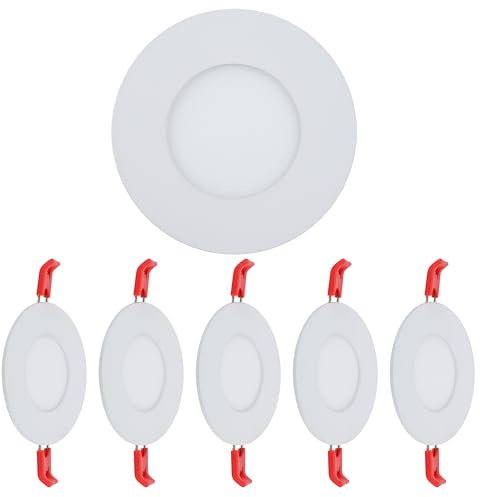 TEKLED LED Round Recessed Ceiling Light | Flat Panel Ultra Slim 85mm Downlight | 3W 200LM | for Home Kitchen Office Shop Industrial Use | 3000K Warm White | 5-Pack [Energy Class G]