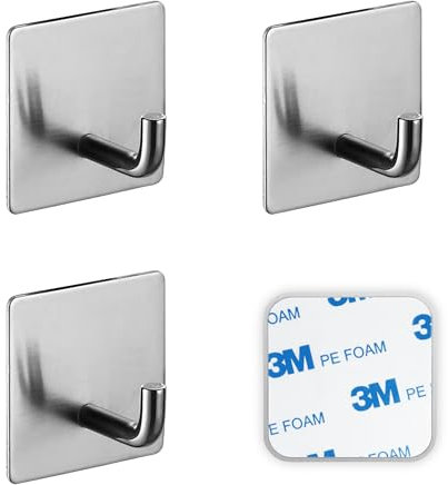 SSYR&P Ganci Adesivi 4 pezzi, Ganci Adesivi in Acciaio Inox, Autoadesivi Gancio Impermeabile, senza Forare,Ideale per cucine, bagni, uffici (argento)