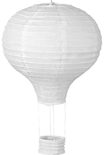 Bunte Heißluftballon Lampions aus Papier als Deko für Geburtstag oder Party | Ø30cm, flammhemmend, mit Gondel und Metallbügel | Papierlampion Laterne Partydeko, Farbe: Weiß