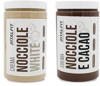 Crema Proteica Senza Zuccheri Aggiunti | Crema Spalmabile alle Nocciole White e Nocciole Cacao | Senza Conservanti e Coloranti | Senza Glutine e Olio di Palma | Prodotto Artigianale | Origine Sicilia
