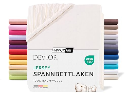 Devior Topper Spannbettlaken 180x200cm - 200x200cm, 100% Baumwolle, Matratzenhöhe bis 22cm, Natur – 135 g/m² Anti-Statisches, atmungsaktives Bettlaken mit Einlaufschutz, Matratzenbezug Beige