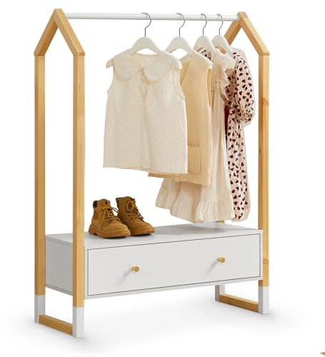 Juskys appendiabiti aperto in legno Filla – Con cassetto grande – Appendiabiti per bambini e bambine – Bianco