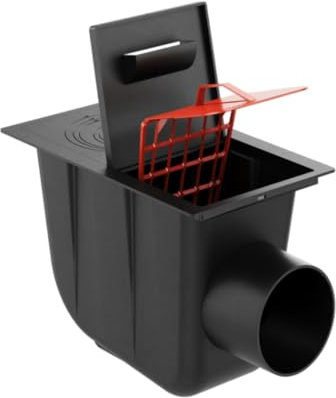 Waagerechter Regenrohrablauf Regenablauf Dachrinnenablauf Regensinkkasten Ø50-125 mm x DN110 (Schwarz)