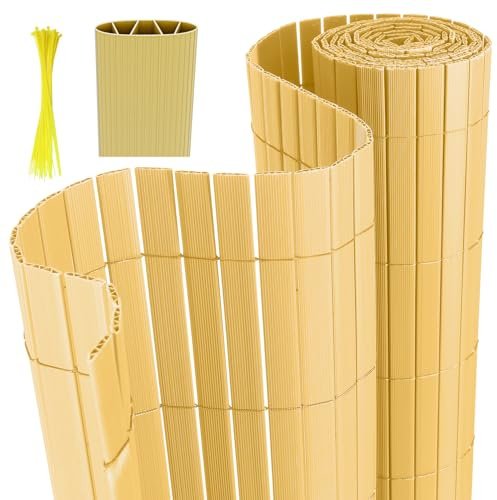 Joparri Canisse en PVC, Brise Vue en PVC 160 x 500 cm, Clôture de Jardin avec Serre-câbles, Brise-Vue pour Jardin, Balcon, terrasse, clôture, Renforcement intérieur en 4 Poids, Bambou