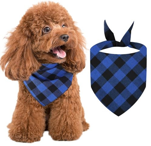 Voarge Hundeschal,Klassisches Kariertes Hundehalstuch, Bandana für Hund,Waschbare Halsdreiecke für Kleine Mittlere und Große Hunde Katzen (Blaues Schachbrett, S)