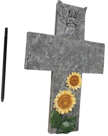 Happyyami 1ensemble Statue De Mémoire avec Croix Ornement Commémoratif pour Jardin Pierre Tombale pour Honorer Vos Proches