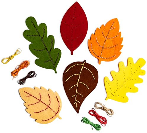 Papierdrachen Filz-Blätter Bastelset zum Fädeln - Herbstdekoration - Handarbeit für Groß & Klein - Zum Erlernen und Üben der Feinmotorik
