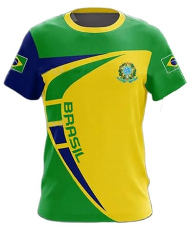 YuanDiann 2024 America Football Coupe T Shirts Brésil Ventilateurs Encourager Sport Casual Homme Femme Enfants Drapeau National Impression Manche Courte Séchage Rapide Respirant Tee Shirt 2# L