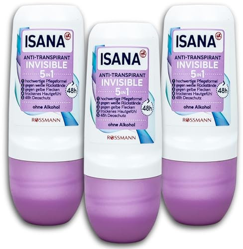 TopDeal 3 er Pack ISANA Anti-Transpirant Roll-on 5in1 3 x 50 ml Deoroller Deo