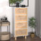HETFTJN Sideboard, Nachtschrank Badezimmerschränke Küchenschrank Wohnwand Geeignet für Schlafzimmer Dorm Küchenzeile Flur Weiß 40x30x90 cm Massivholz Kiefer und Natur-Rattan