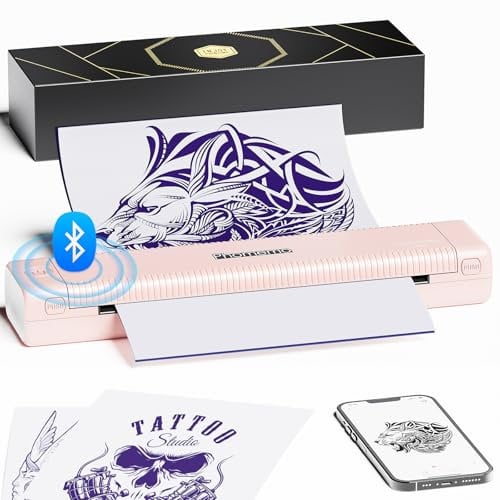 Phomemo Nueva Termocopiadora Tattoo TP81, Impresora Termica Tattoo Compatible con Smartphone y PC, Termocopiadora Tattoo para Tatuajes DIY con 10 Piezas de Papel de Transferencia de Tatuajes, Rosado