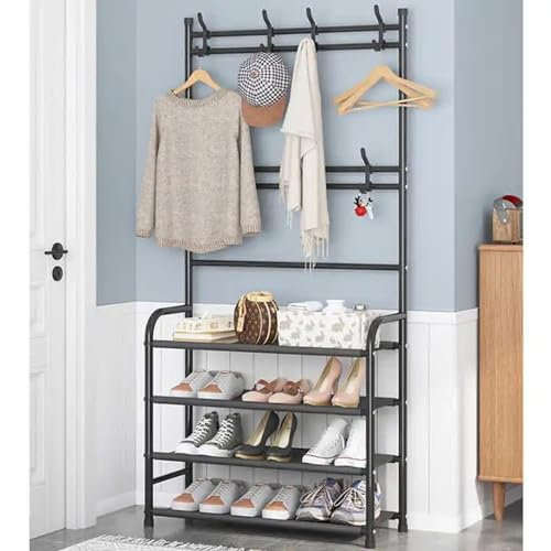 X CLICK Meuble à chaussures - Armoires de chambre - Portemanteau sur pied - Meuble à chaussures d'entrée d'entrée - Armoire penderie - Meuble à chaussures (noir 153 x 80 x 26 cm)
