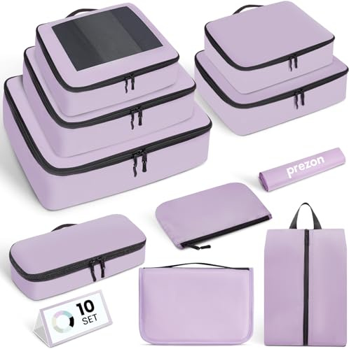 Prezon Cubi da viaggio per valigia, set da 10, organizer leggeri per bagagli Cubi da viaggio per accessori da viaggio - Viola