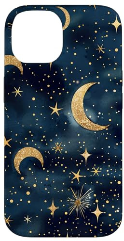 Aesthetic Celestial Magic Moons And Stars Blue Pattern Art Case for iPhone 14