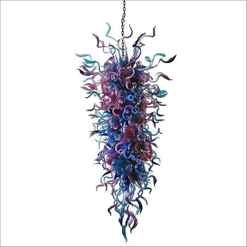 YAOYIYAO Candelabros de cristal de Murano, candelabro de cadena colgante de cristal soplado hecho a mano de estilo europeo
