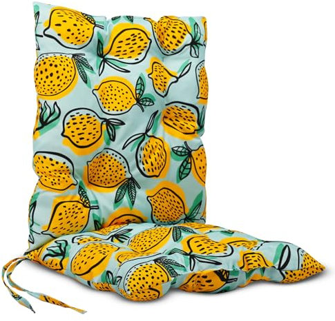 Mg Design Stuhlkissen 100x50 cm mit Zitrone Druck - Stuhlkissen mit Bändern, Steppkissen - Sitzkissen für Gartenstuhl, Outdoor Stuhlauflage als Stuhl Kissen, für Indoor und Outdoor
