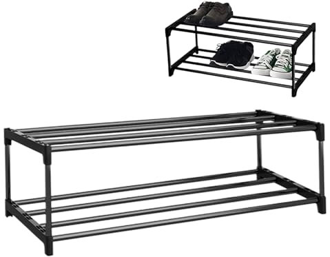 Almacenamiento de Zapatos, Estante de Zapato 22.8x11x7.9 '' tubería de Acero & Organizador de Zapatos de plástico 2 Niveles para 5-6 Pares Catadrina de Zapatos Desmontable para Almacenamiento de ZAPA