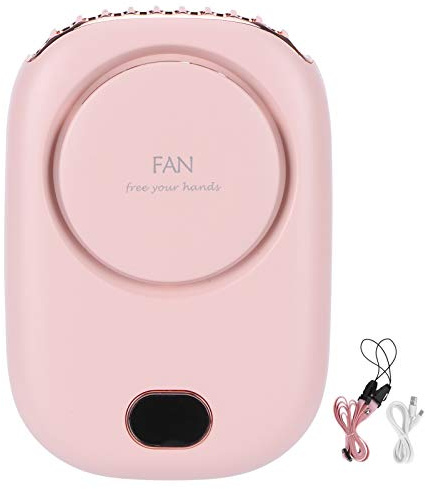 Riuulity Flügelloser Elektrischer Ventilator, 3 Windgeschwindigkeiten, USB-Aufladung, Tragbarer Hals-Hängeventilator für Outdoor-Sportreisen, Weitwinkel-Luftzufuhr, Leicht (Rosa)