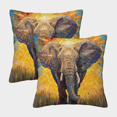 LeHuaiMa Elefant Kissenbezüge 2er Set - Dekorative Kissenhüllen Für Wohnzimmer Sofa Bett - Tier Mit Reißverschluss, Geeignet Für Allergiker 40x40cm