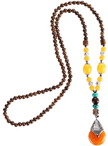 Lpitoy Holzperlen Halsketten Vintage Ethnische Handgemachte Nepal Meditation Gebetspullover Halskette Achat Anhänger Halskette Schmuck