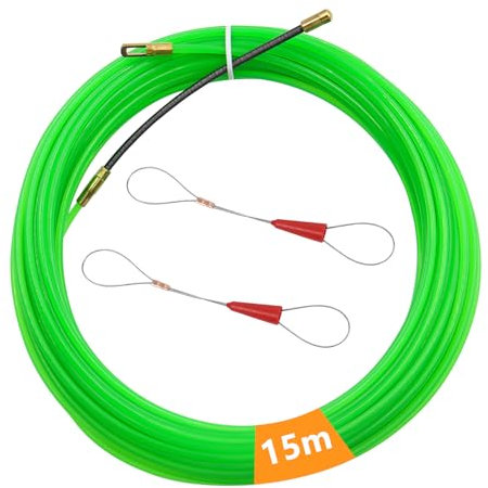 WestCH 15M Guia Pasacables con 2 Muelle de Guía Guia Pasacables Profesional Diámetro 3mm Enhebrador de Alambre Electrico Guia Pasacables Trenzada para Colocación de Cables (Verde)