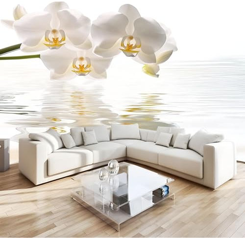 Vlies Fototapete Fotografie Orchidee Wasseroberfläche - Foto Tapete Schlafzimmer Wohnzimmer Moderne Vliestapete 200 x 140 cm Wandtapete Motivtapeten Bildtapete 3D Effekt Wand Dekoration